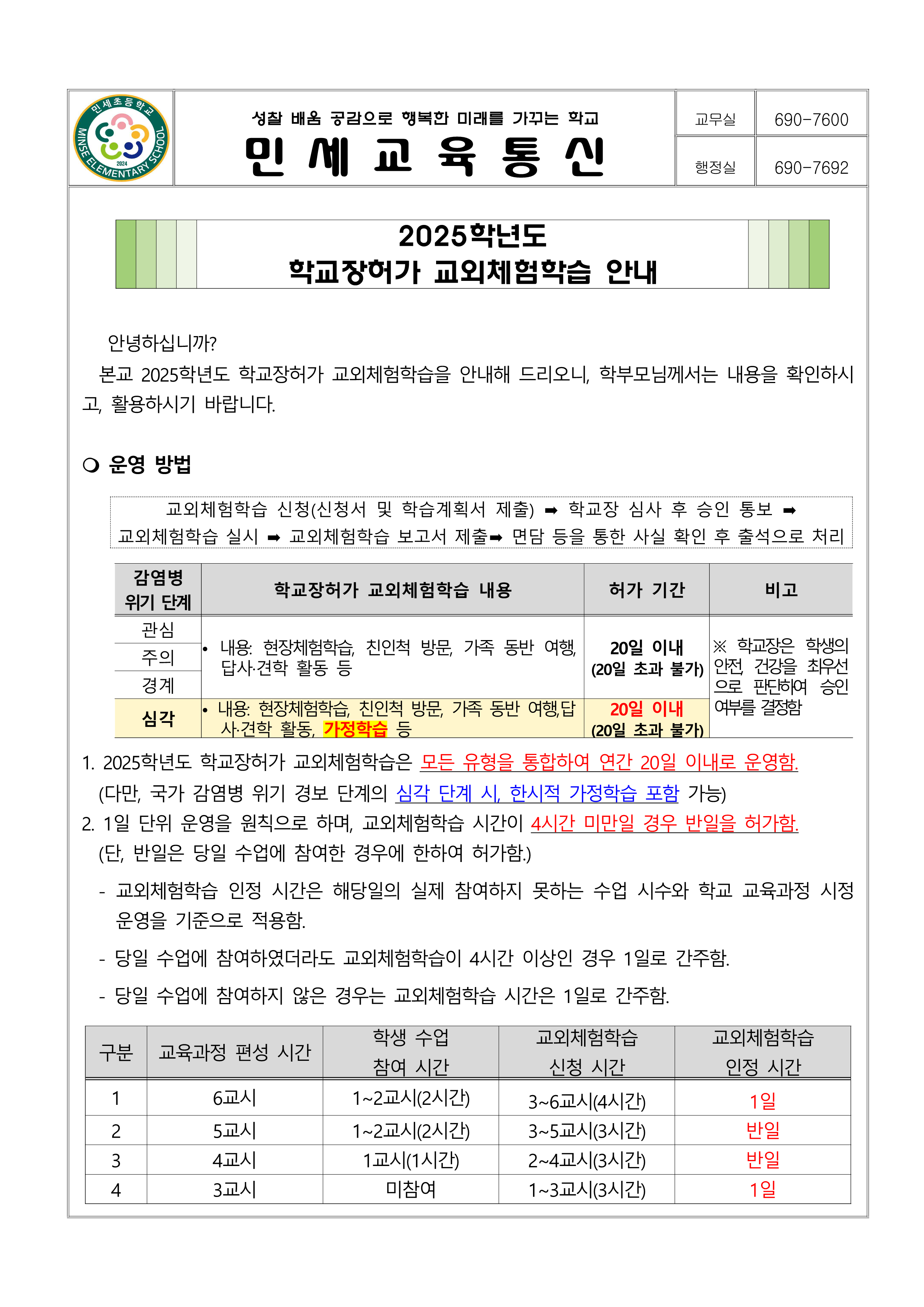 2025학년도 민세초등학교 학교장허가 교외체험학습 안내_1